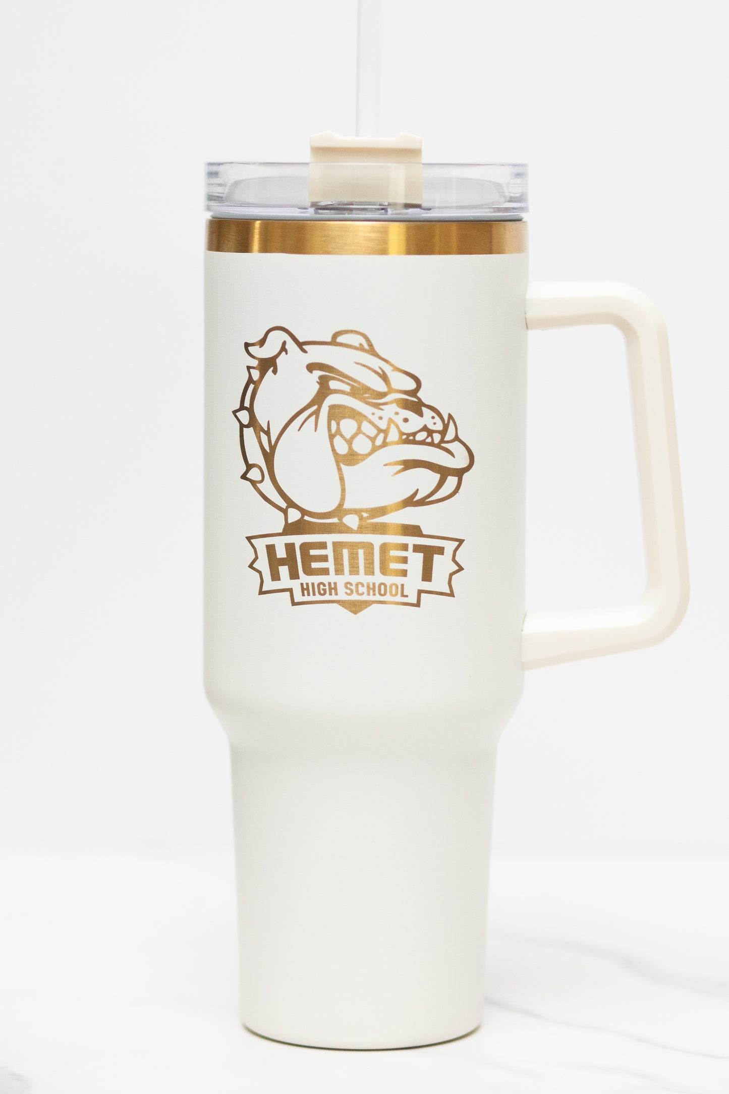 Stanley Style Bulldog Head "Hemet High School" engraved